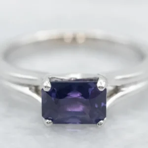 Modern East to West Purple Sapphire Solitaire Engagement Ring