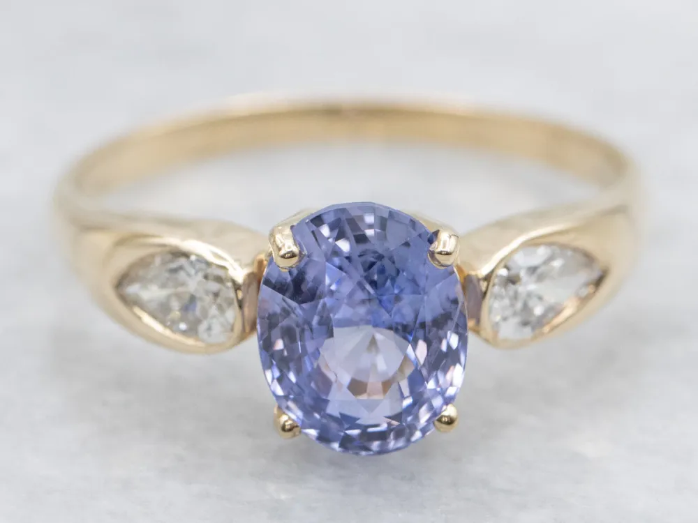 Modern Glad Gold Purple Sapphire and Diamond Ring
