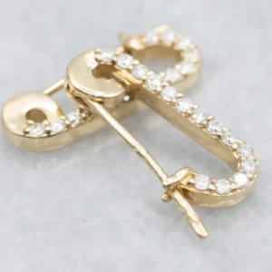 Modern Gold and Diamond Safety Pin Earrings