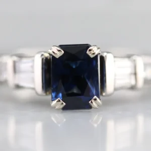Modern Platinum Sapphire and Diamond Engagement Ring