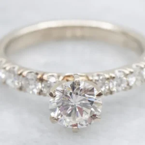 Modern Round Brilliant Diamond Engagement Ring Diamond Shoulders