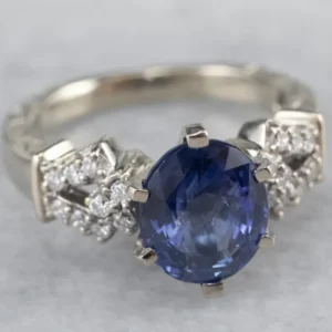 Modern Sapphire and Diamond Anniversary or Engagement Ring