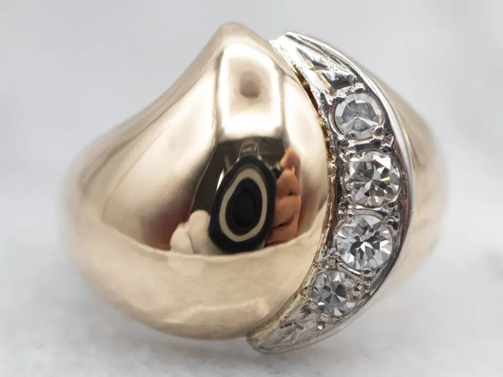 Modernist Domed Diamond Encrusted Ring met CE-Keurmerk