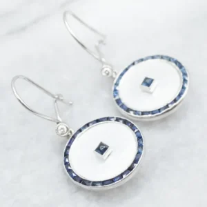 Mother Pearl and Sapphire Drop Earrings Diamond Accent - DIN Norm