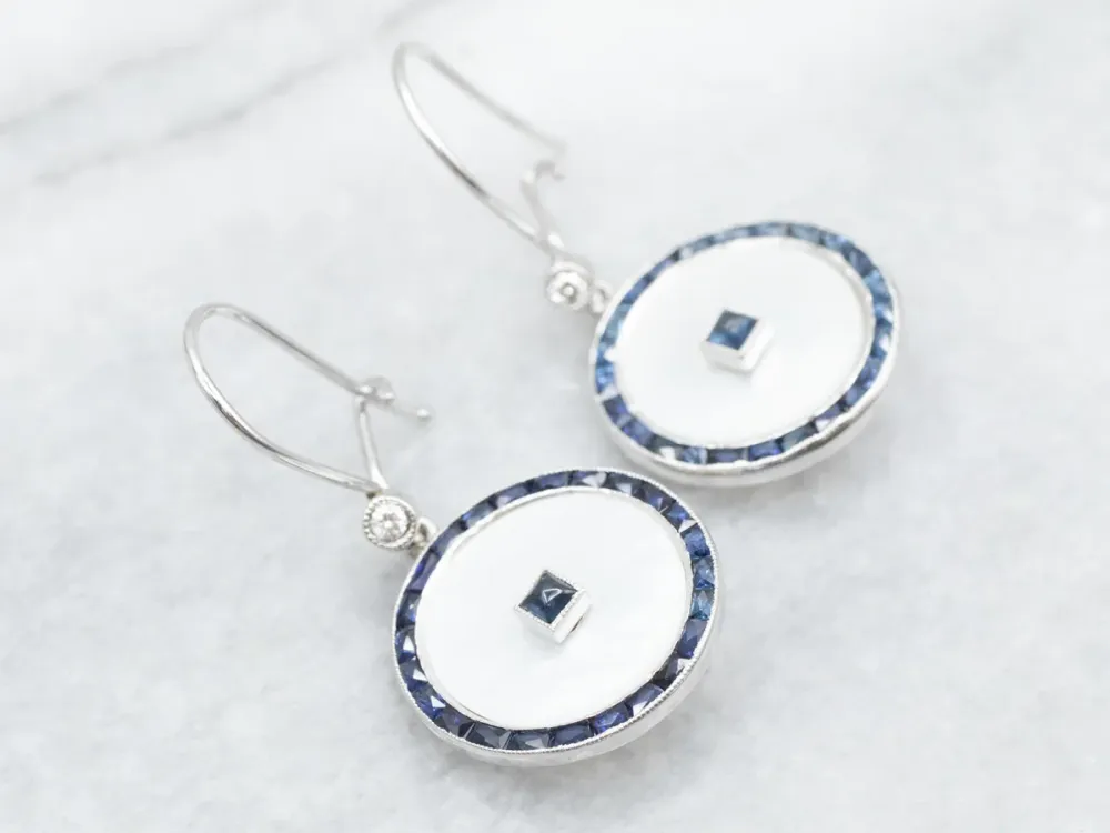 Mother Pearl and Sapphire Drop Earrings Diamond Accent - DIN Norm