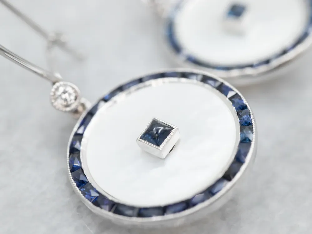 Mother Pearl and Sapphire Drop Earrings Diamond Accent - DIN Norm
