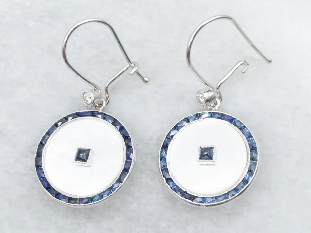 Mother Pearl and Sapphire Drop Earrings Diamond Accent - DIN Norm