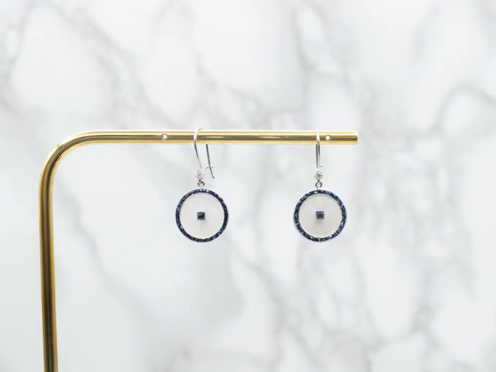 Mother Pearl and Sapphire Drop Earrings Diamond Accent - DIN Norm