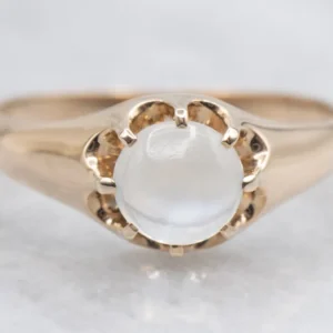 Old Ceylon Zeeblauw Flash Moonstone Belcher Style Victorian Ring