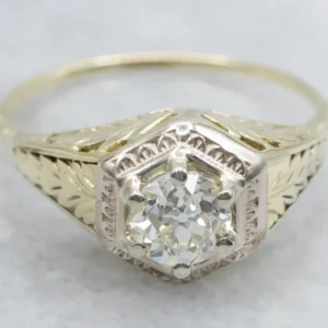 Old European Cut Diamond Art Nouveau Era Botanical Solitaire Ring - DIN Norm