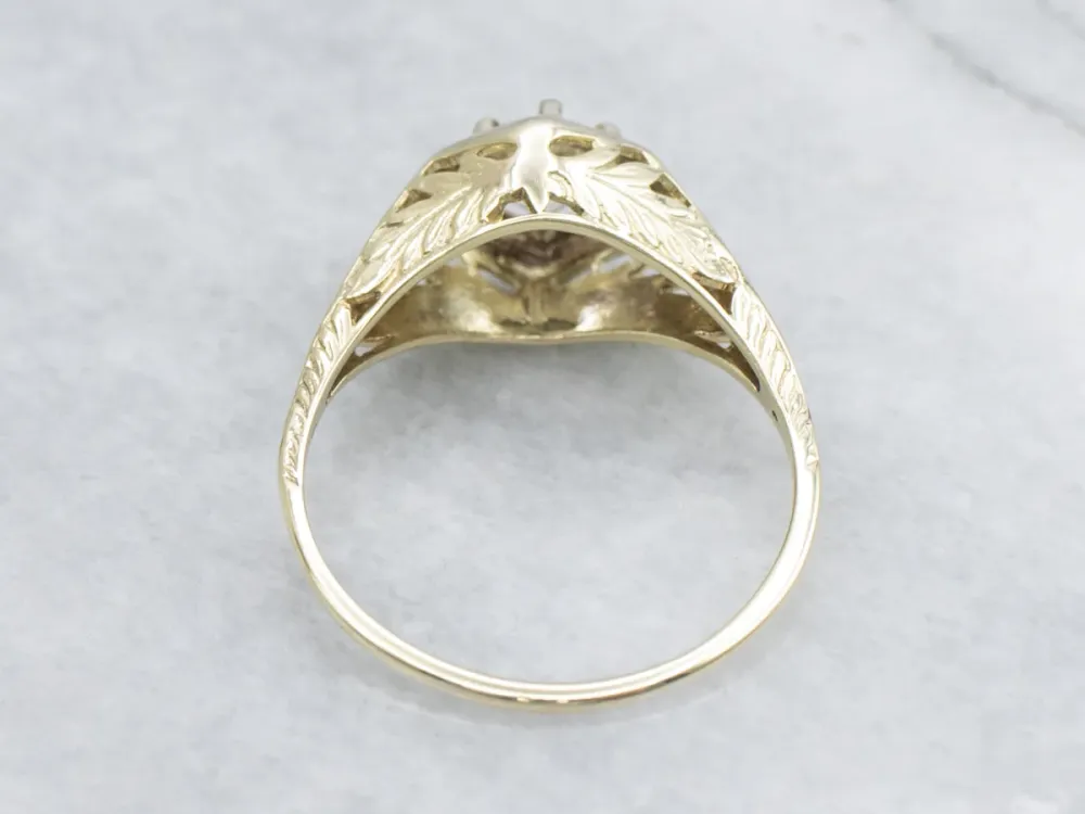 Old European Cut Diamond Art Nouveau Era Botanical Solitaire Ring - DIN Norm