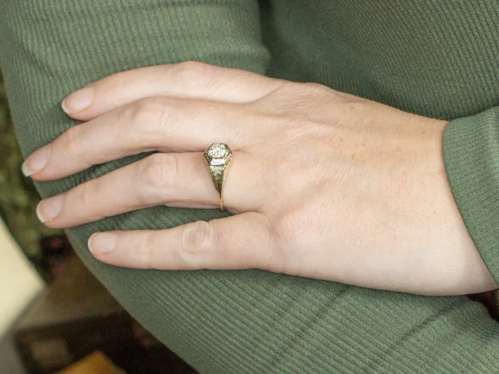 Old European Cut Diamond Art Nouveau Era Botanical Solitaire Ring - DIN Norm
