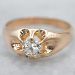 Old European Cut Diamond Belcher Set Engagement Ring - DIN Norm