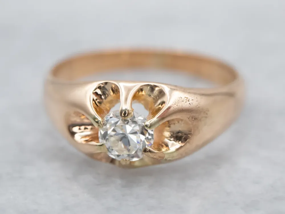 Old European Cut Diamond Belcher Set Engagement Ring - DIN Norm