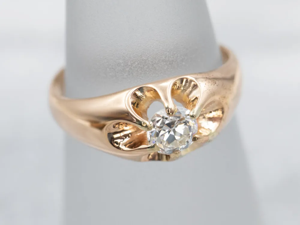 Old European Cut Diamond Belcher Set Engagement Ring - DIN Norm