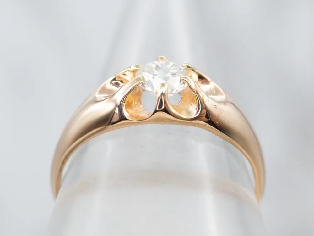 Old European Cut Diamond Belcher Set Engagement Ring - DIN Norm