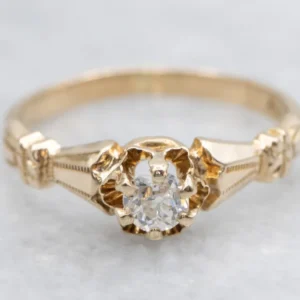 Old Mine Cut Buttercup Diamond Engagement Ring