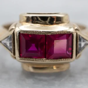 Original Vintage Synthetic Ruby and Synthetic Diamond Ring