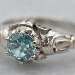 Ornate Blauw Zircon Solitaire Ring