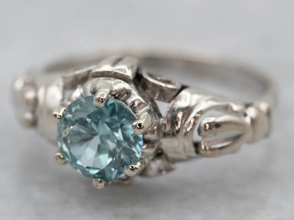 Ornate Blauw Zircon Solitaire Ring