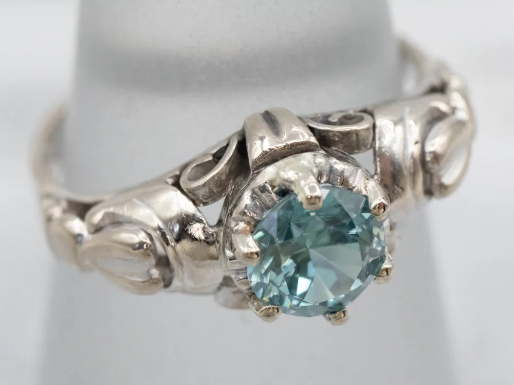 Ornate Blauw Zircon Solitaire Ring