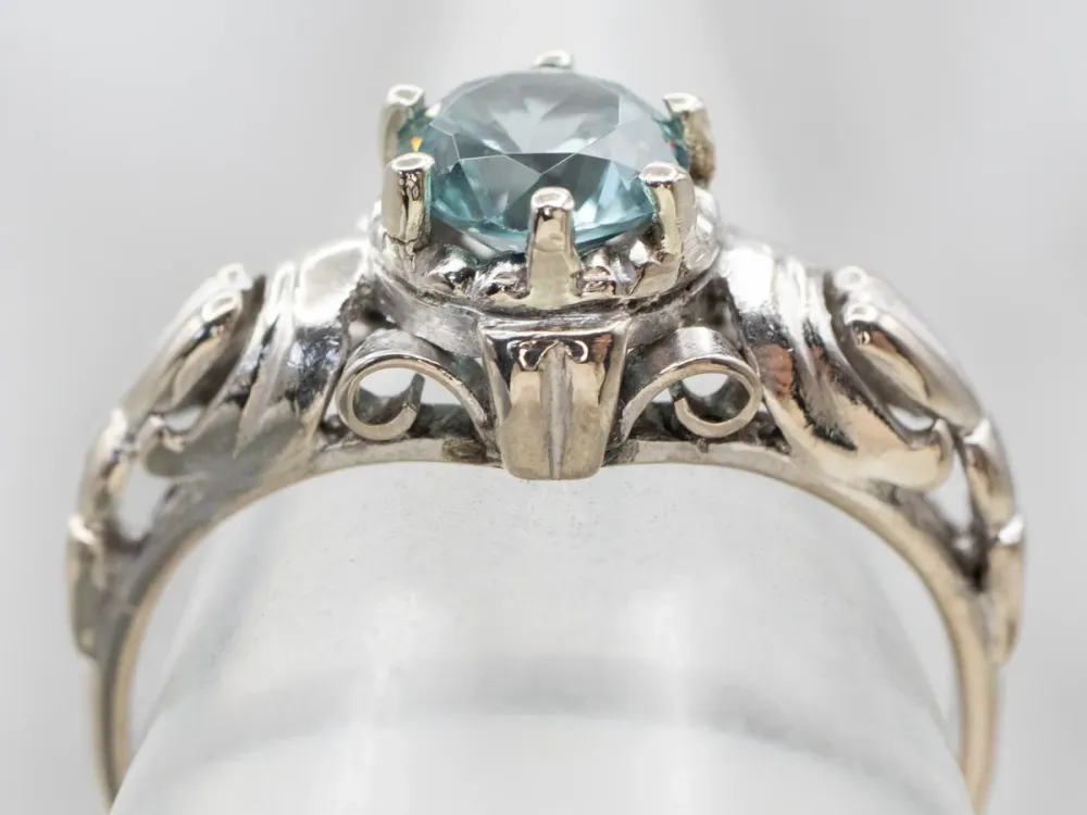 Ornate Blauw Zircon Solitaire Ring