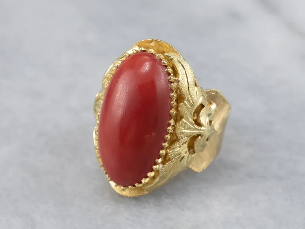 Ornate Coral 18K Gouden Statement Ring met CE-Keurmerk