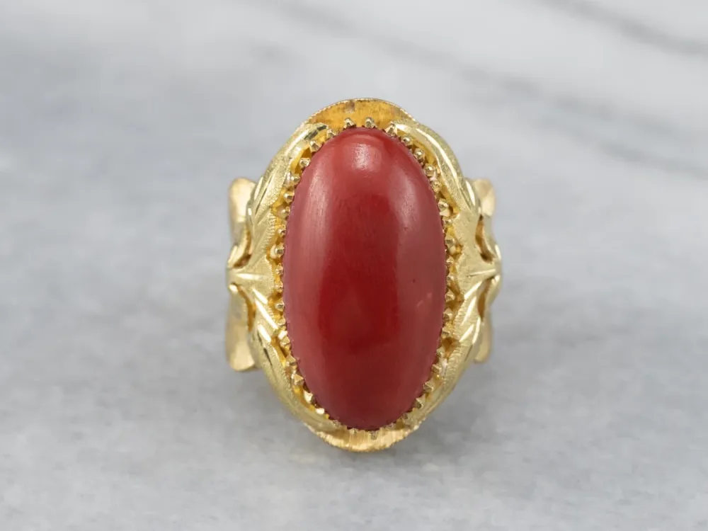 Ornate Coral 18K Gouden Statement Ring met CE-Keurmerk