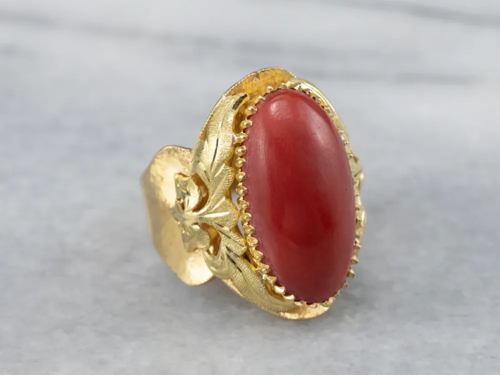 Ornate Coral 18K Gouden Statement Ring met CE-Keurmerk