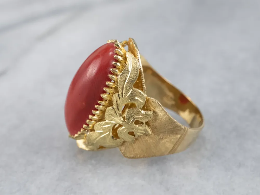 Ornate Coral 18K Gouden Statement Ring met CE-Keurmerk