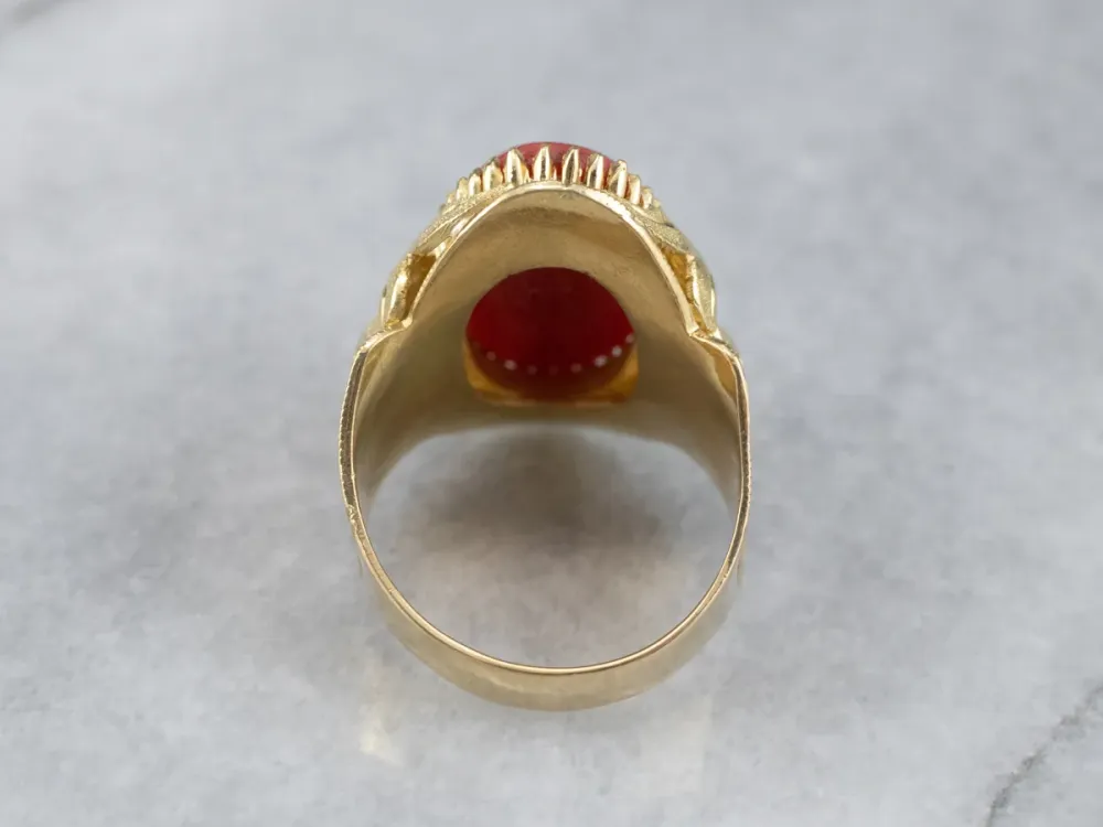 Ornate Coral 18K Gouden Statement Ring met CE-Keurmerk