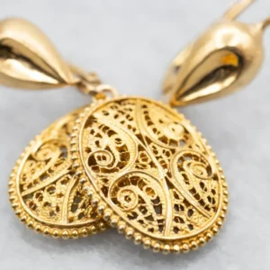 Ornate Gold Filigree Drop Earrings