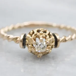 Ornate Twisted Old Mine Cut Diamond Solitaire Engagement Ring - DIN Norm