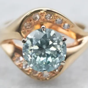 Ouderwets Era Blue Zircon and Diamond Statement Ring