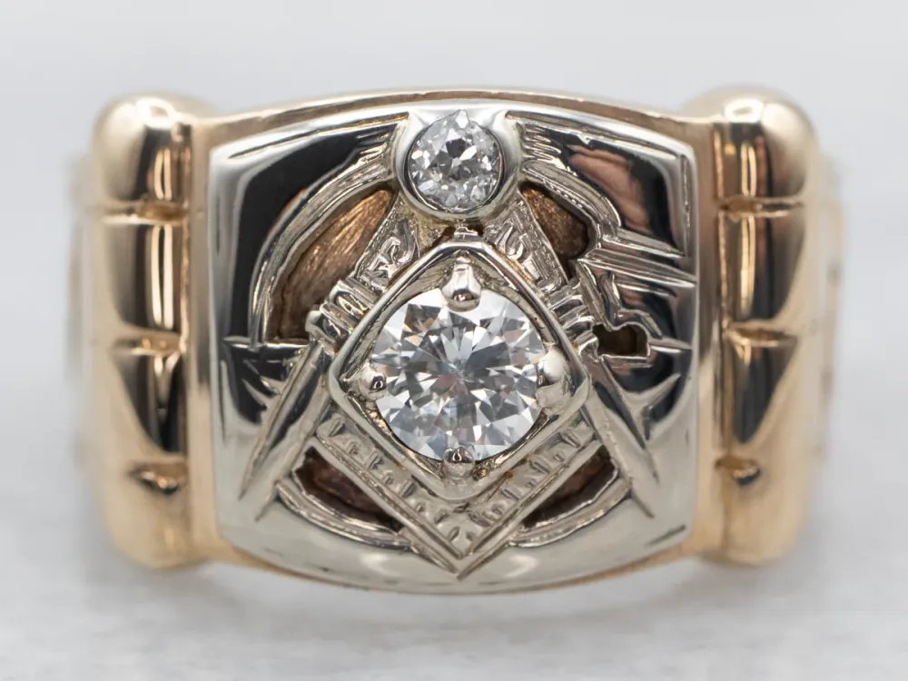 Ouderwets Era Old Mine Cut Diamond Men's Masonic Ring