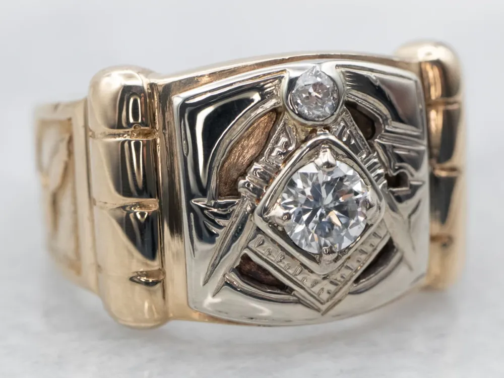 Ouderwets Era Old Mine Cut Diamond Men's Masonic Ring