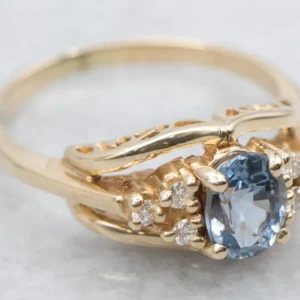 Oval Cut Blue Spinel and Diamond Ring