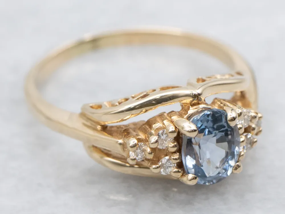 Oval Cut Blue Spinel and Diamond Ring