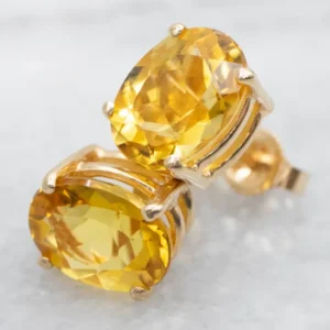 Oval Cut Yellow Beryl Stud Earrings