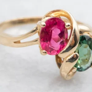 Pink and Groen Tourmaline Bypass Ring