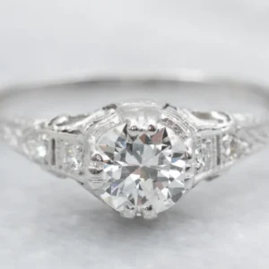 Platinum 1920's European Cut Diamond Engagement Ring met CE-Keurmerk