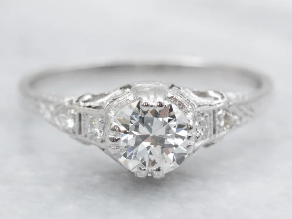Platinum 1920's European Cut Diamond Engagement Ring met CE-Keurmerk