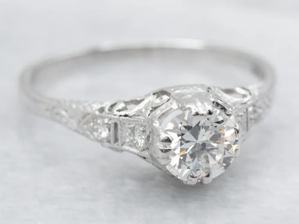 Platinum 1920's European Cut Diamond Engagement Ring met CE-Keurmerk