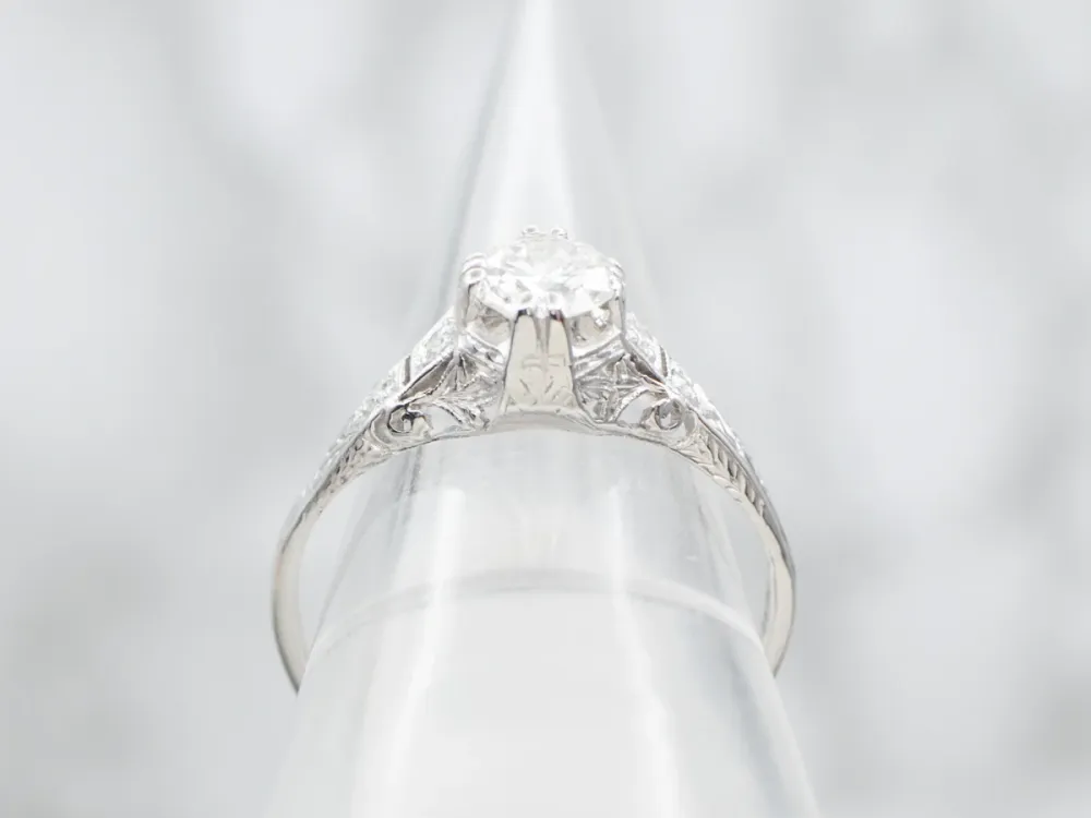 Platinum 1920's European Cut Diamond Engagement Ring met CE-Keurmerk