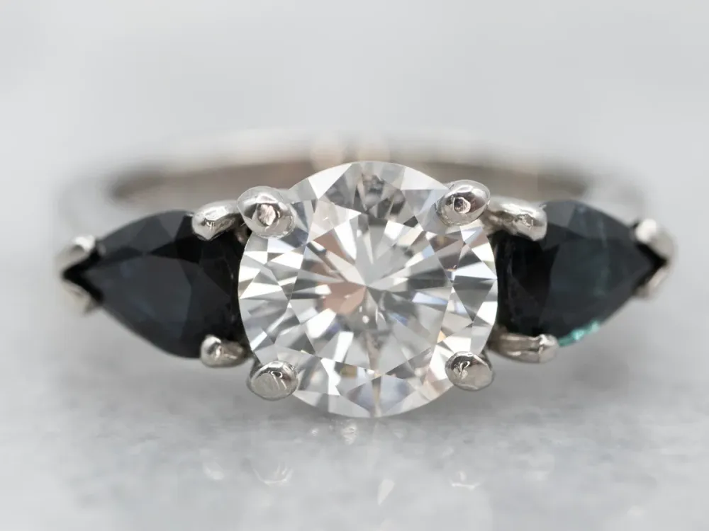 Platinum Diamond and Sapphire Engagement Ring - DIN Norm