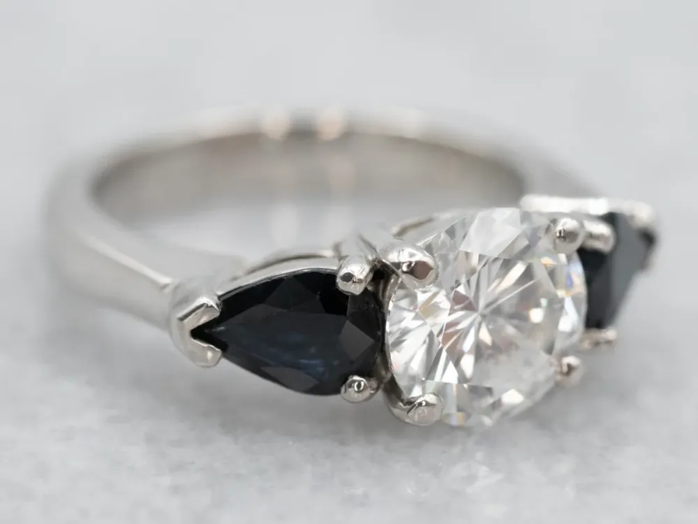 Platinum Diamond and Sapphire Engagement Ring - DIN Norm