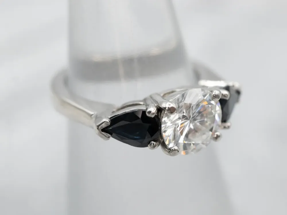 Platinum Diamond and Sapphire Engagement Ring - DIN Norm