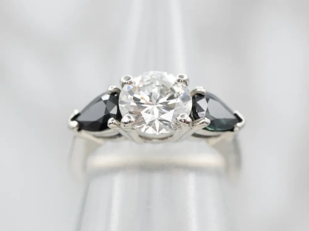 Platinum Diamond and Sapphire Engagement Ring - DIN Norm