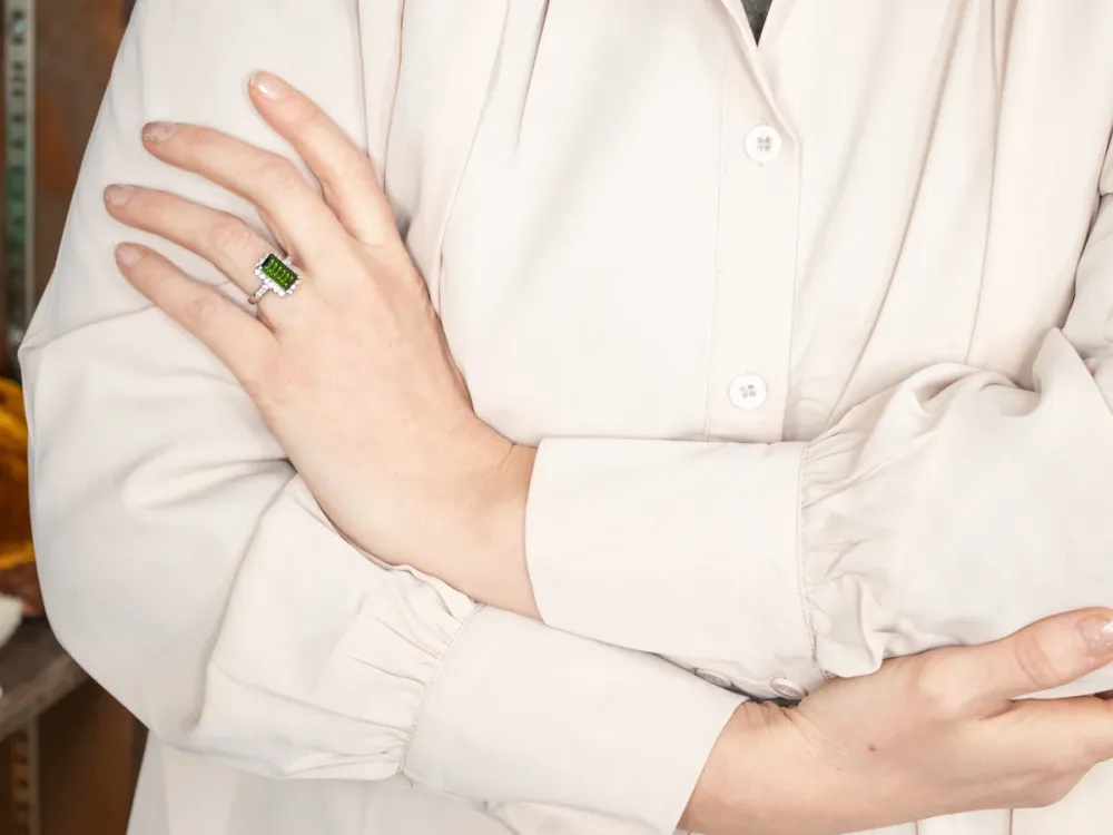 Platinum Green Tourmaline and Diamond Halo Ring