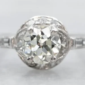 Platinum Old Mine Cut Diamond Engagement Ring Diamond Accents